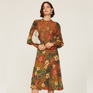 FARM Rio Flowered Leopards Midi Dress Medium 8-10